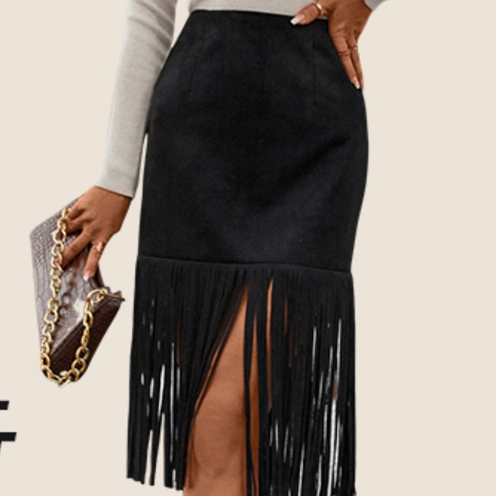 NWT AKIRA TASSEL SUEDE SKIRT